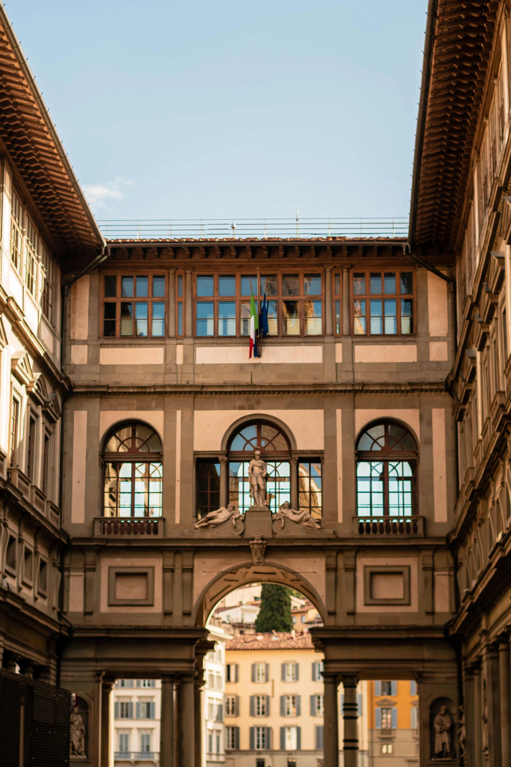 The Courtyard of the Uffizi Gallery in Florence, Italy